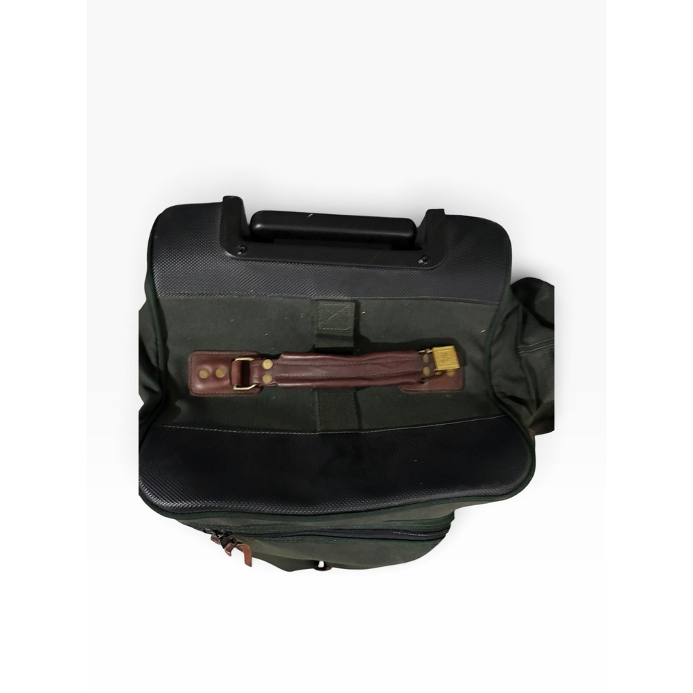 Vtg 35" Large Orvis Battenkill Canvas Green Leather Rolling Duffle Suitcase Bag - Picture 3 of 9